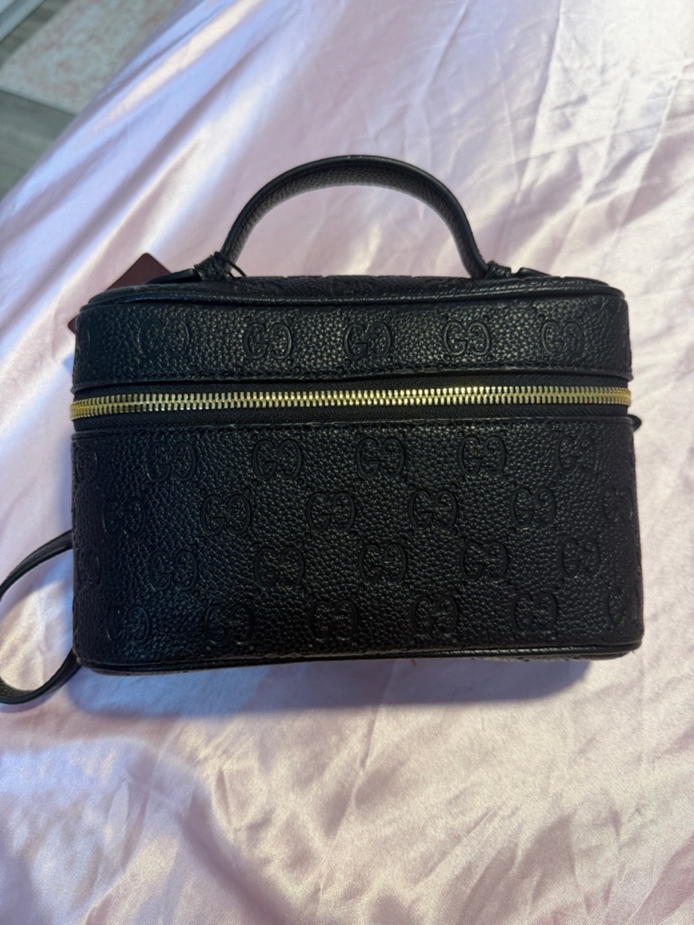 Gucci Black Embossed GG Leather Cosmetic Case with Gold Zipper
